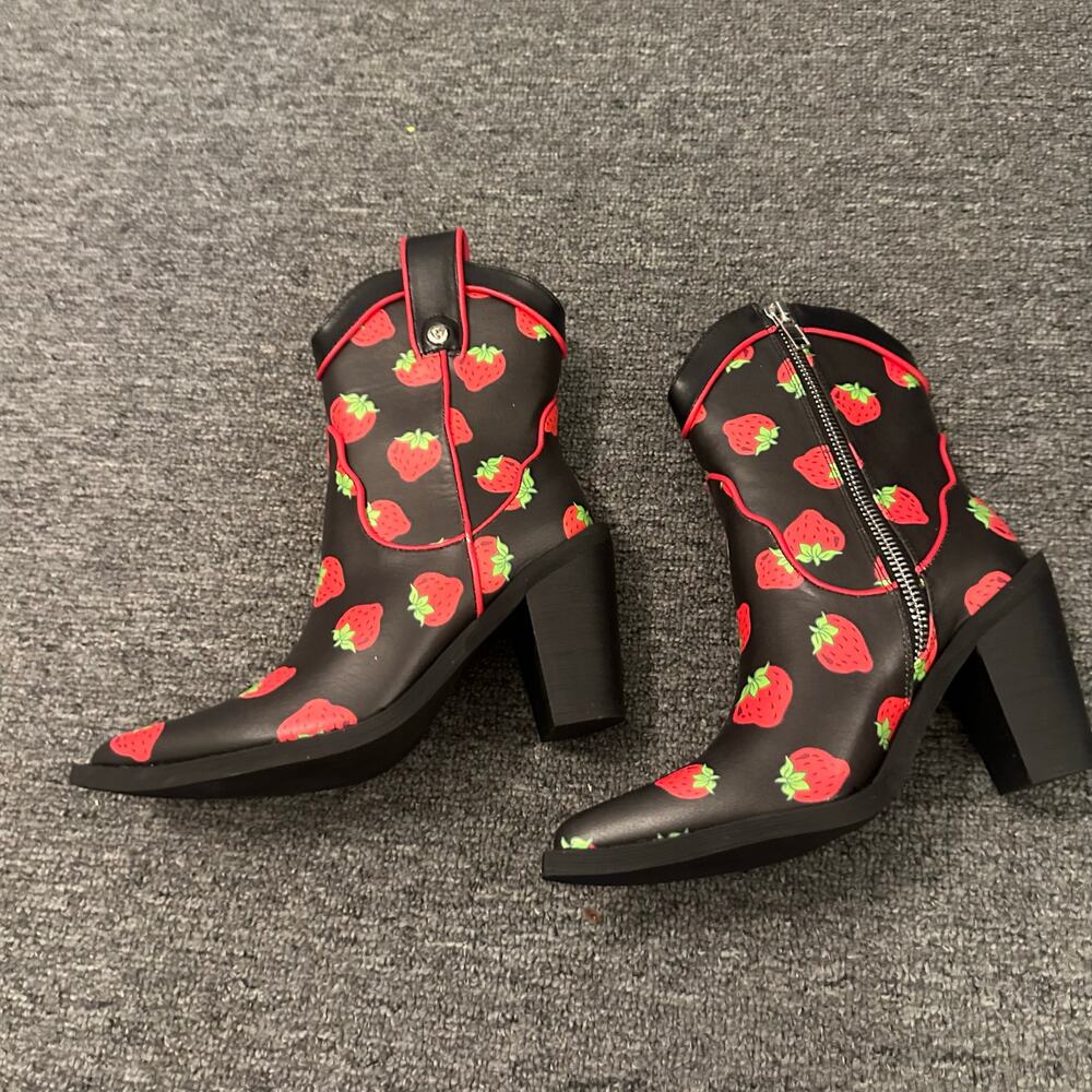 DOLLS KILL X STRAWBERRY SHORTCAKE MEADOW GREETING COWBOY BOOTS Size 8 - Picture 3 of 7